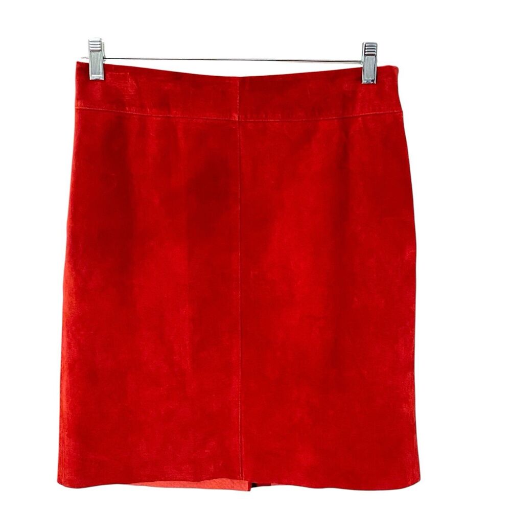 Express Red Suede Leather Skirt Juniors 9/10 Pencil Knee Length Side Zip Lined